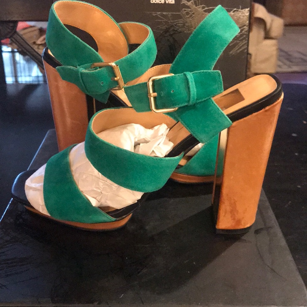 Dolce Vita Kelly green suede heeled sandals